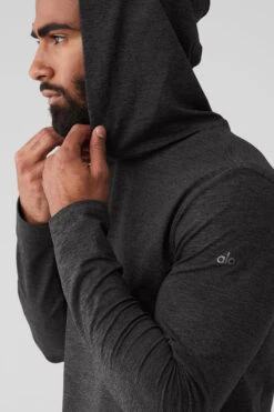Conquer Reform Long Sleeve With Hood - Dark Heather Grey -Alo Yoga Shop M3199R 01300 b1 s3 a4 1 m93