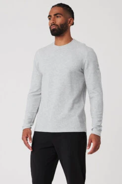 Micro Waffle Fast Break Long Sleeve Tee - Athletic Heather Grey -Alo Yoga Shop M3200R 02910 b1 s3 a2 1 m93