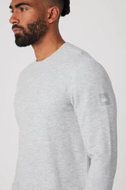 Micro Waffle Fast Break Long Sleeve Tee - Athletic Heather Grey -Alo Yoga Shop M3200R 02910 b1 s3 a4 1 m93