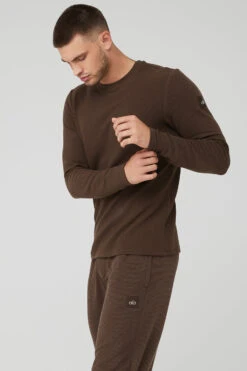 Micro Waffle Fast Break Long Sleeve Tee - Espresso -Alo Yoga Shop M3200R 04064 b1 s3 a3 1 m108